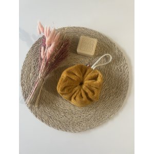Fleur de douche  - Eponge de bambou moutarde