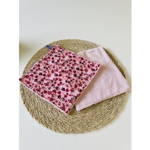 Grande lingette visage - Gaze de coton fleurs rose