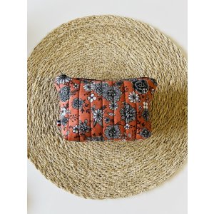 Trousse à maquillage - Fleurs terracota / Blanc / Noir