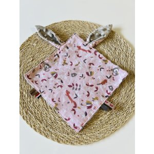 Doudou Etiquettes - Oiseaux rose