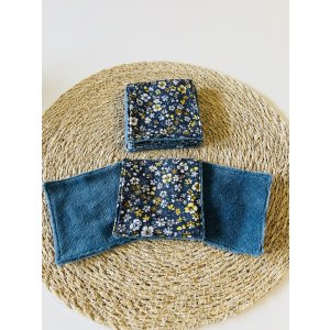 Lot de 7 lingettes démaquillantes - Fleurs bleu/moutarde