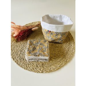 Panière + 7 lingettes démaquillantes - Fleurs moutarde/or